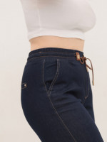 Джинсы женские темно-синие прямые тонкие с резинкой на поясе 2363-1