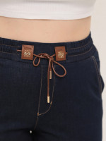 Джинсы женские темно-синие прямые тонкие с резинкой на поясе 2363-1