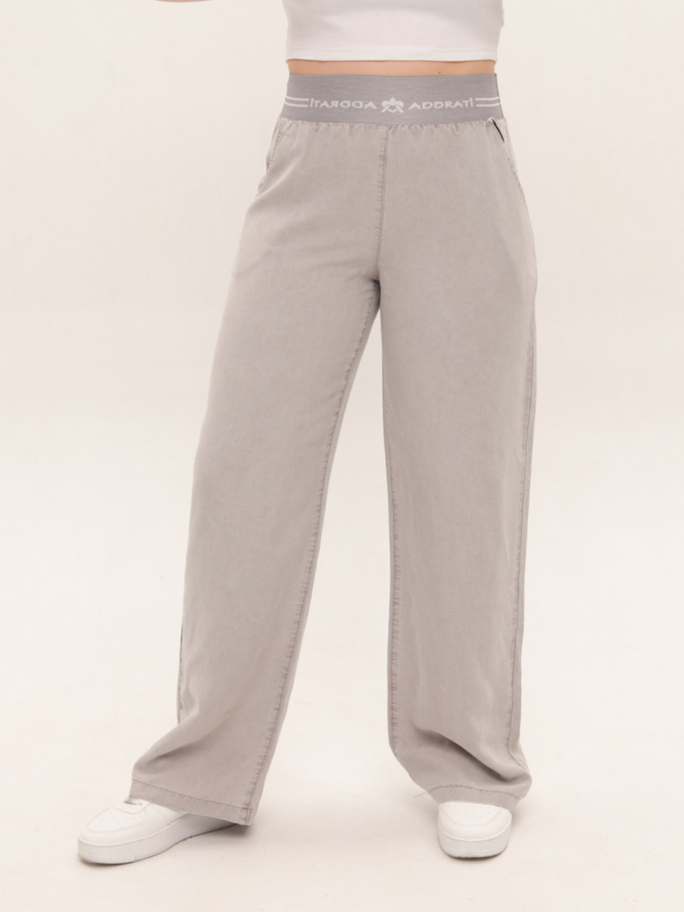 Штани жіночі світло-бежеві тонкі широкі з гумкою на пояс 7739-1