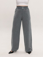 Штани жіночі оливкові тонкі широкі з гумкою на пояс 7739-2