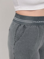 Штани жіночі оливкові тонкі широкі з гумкою на пояс 7739-2