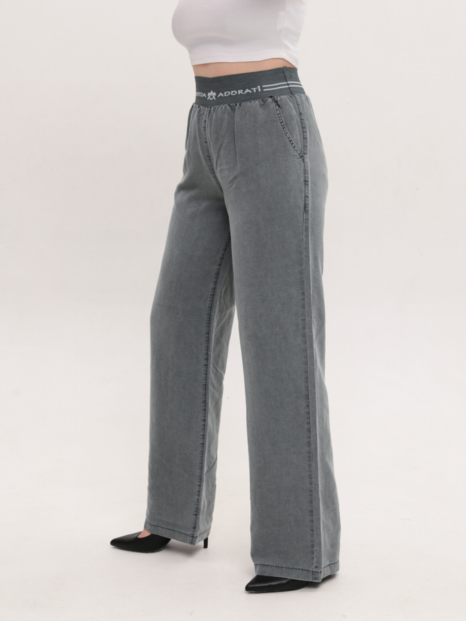 Штани жіночі оливкові тонкі широкі з гумкою на пояс 7739-2