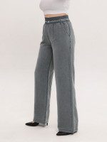 Штани жіночі оливкові тонкі широкі з гумкою на пояс 7739-2