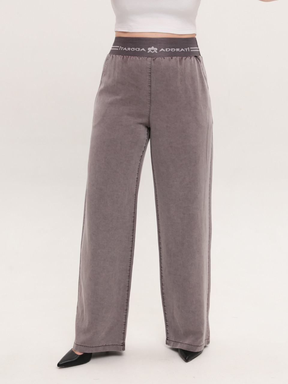 Штани жіночі коричневі тонкі широкі з гумкою на пояс 7739-4