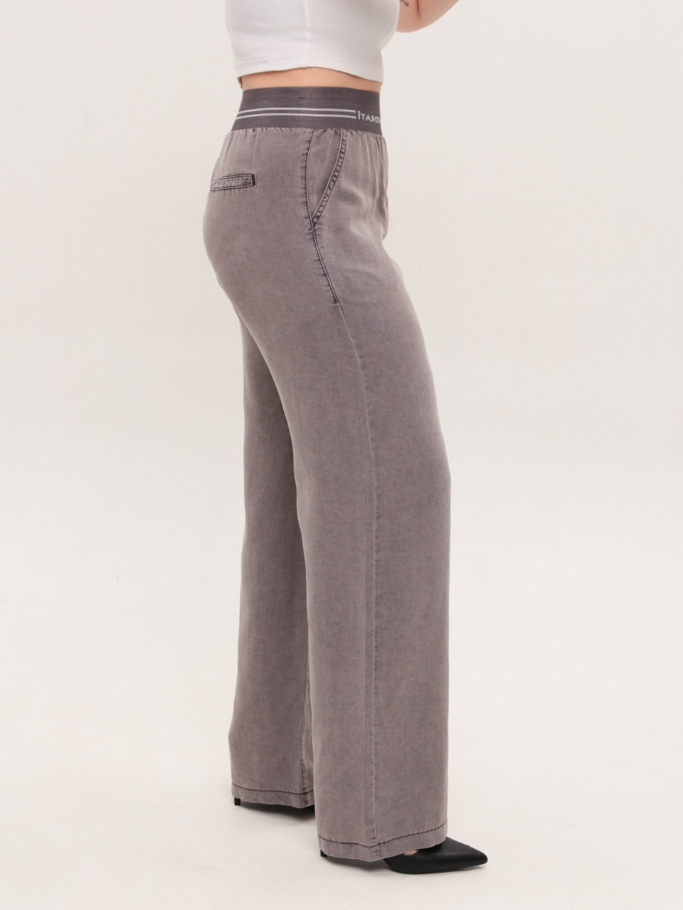 Штани жіночі коричневі тонкі широкі з гумкою на пояс 7739-4