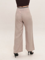 Штани жіночі бежеві широкі лляні на резинці 10507-1