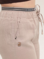 Штани жіночі бежеві широкі лляні на резинці 10507-1