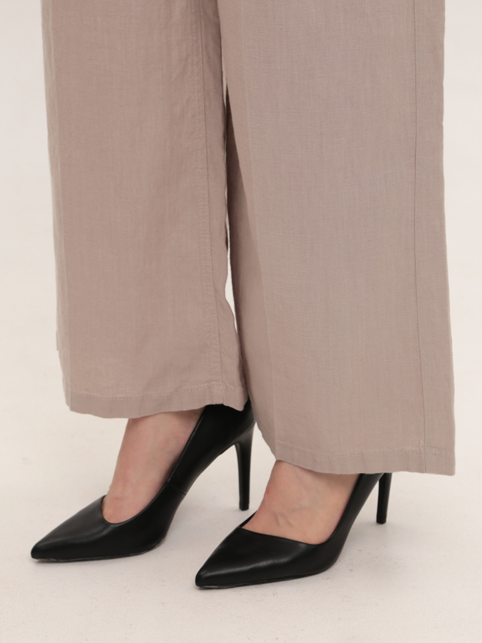 Штани жіночі бежеві широкі лляні на резинці 10507-1