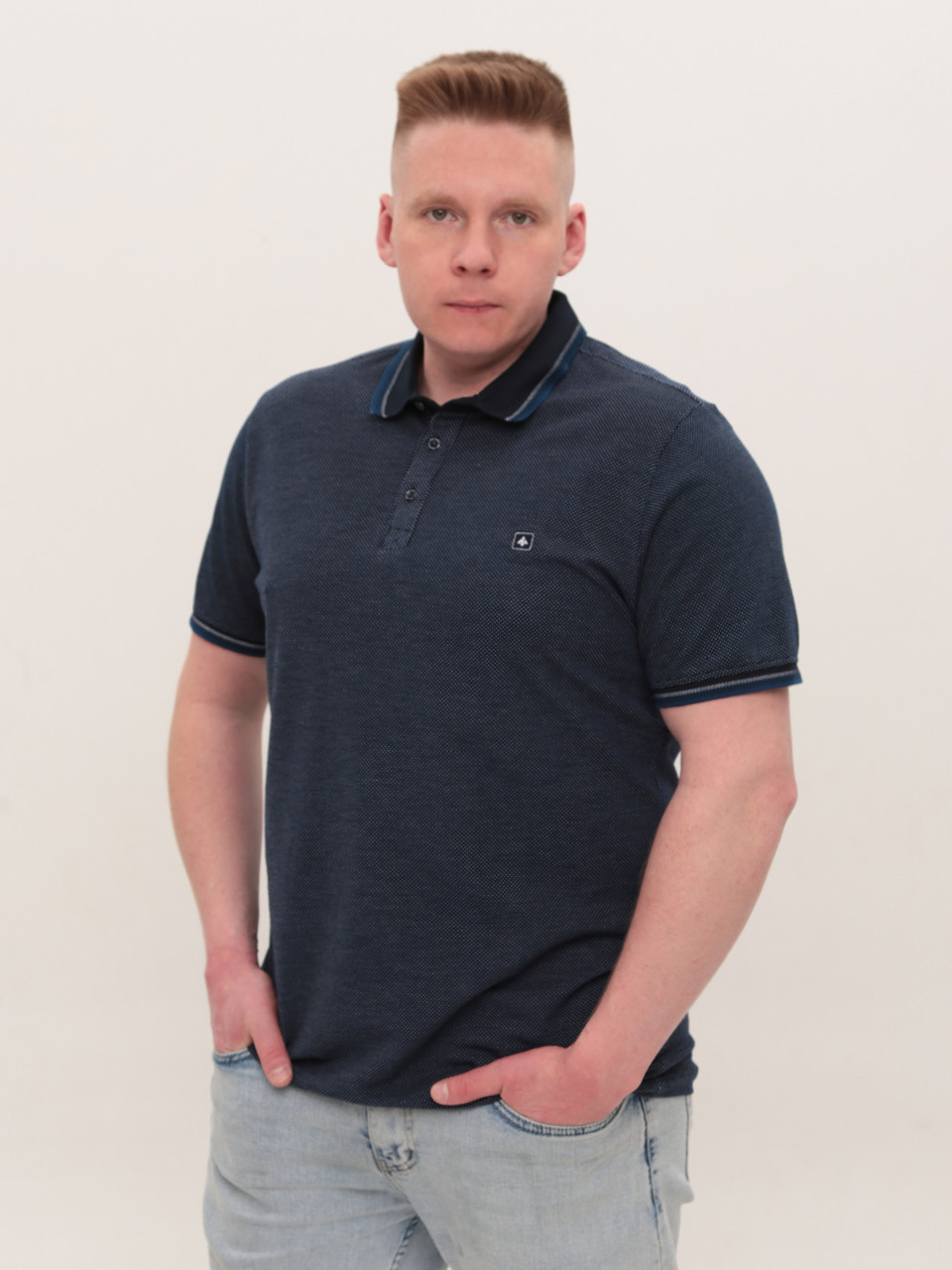 Поло чоловіче темон-синє в крапку великі розміри 1011-B-3