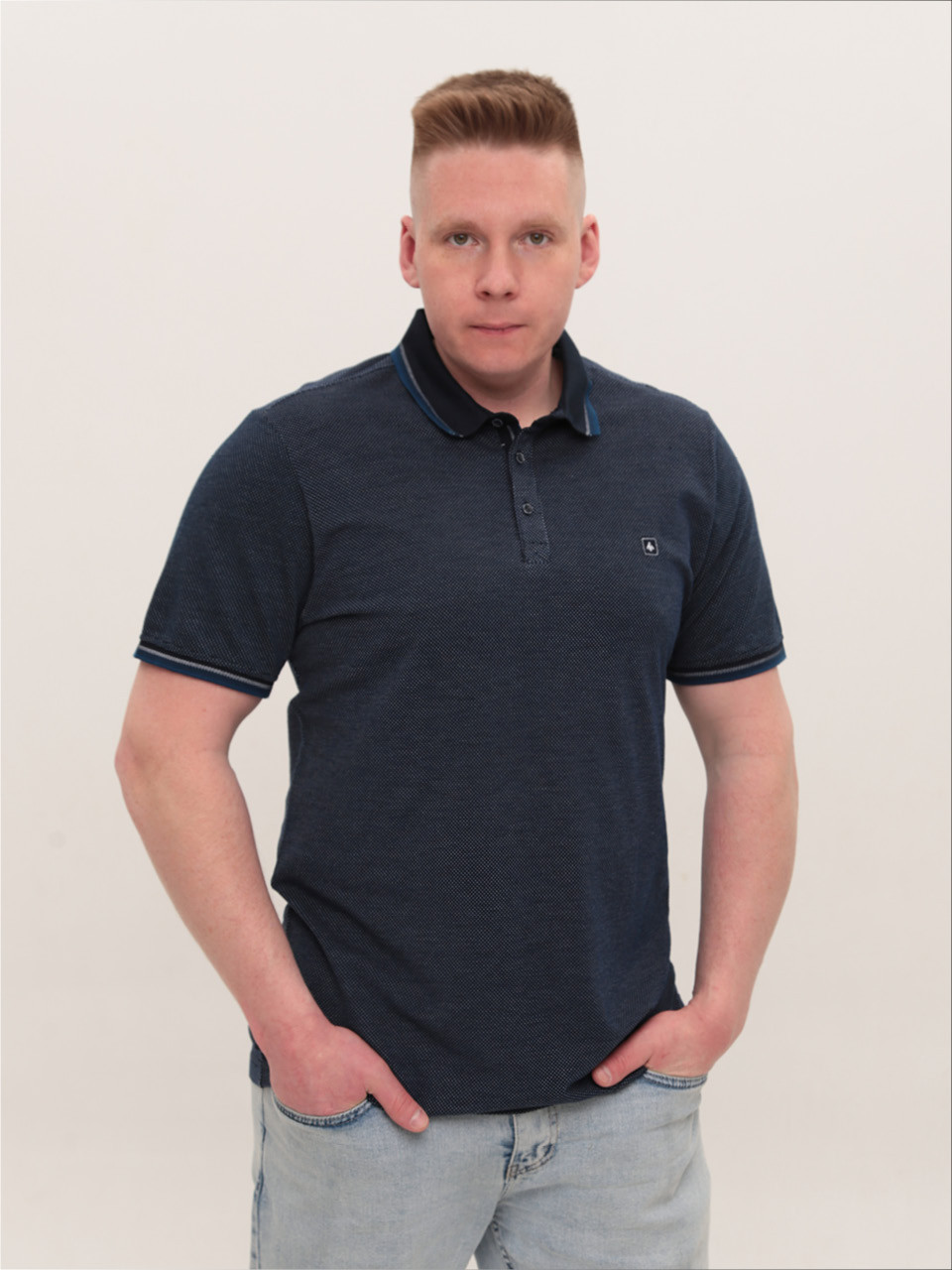 Поло чоловіче темон-синє в крапку великі розміри 1011-B-3