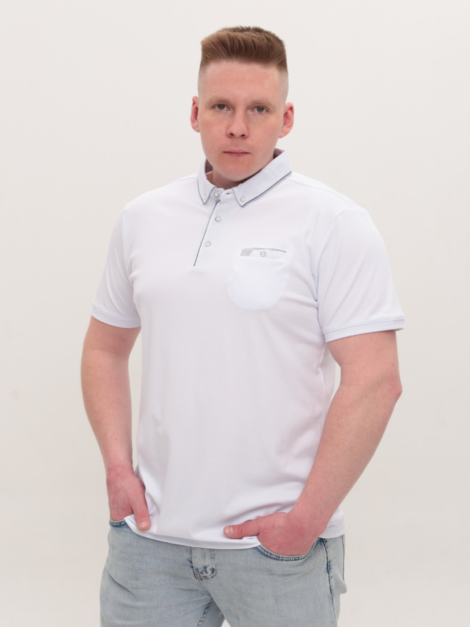 Поло чоловіче біле однотонне короткий рукав 9200-6