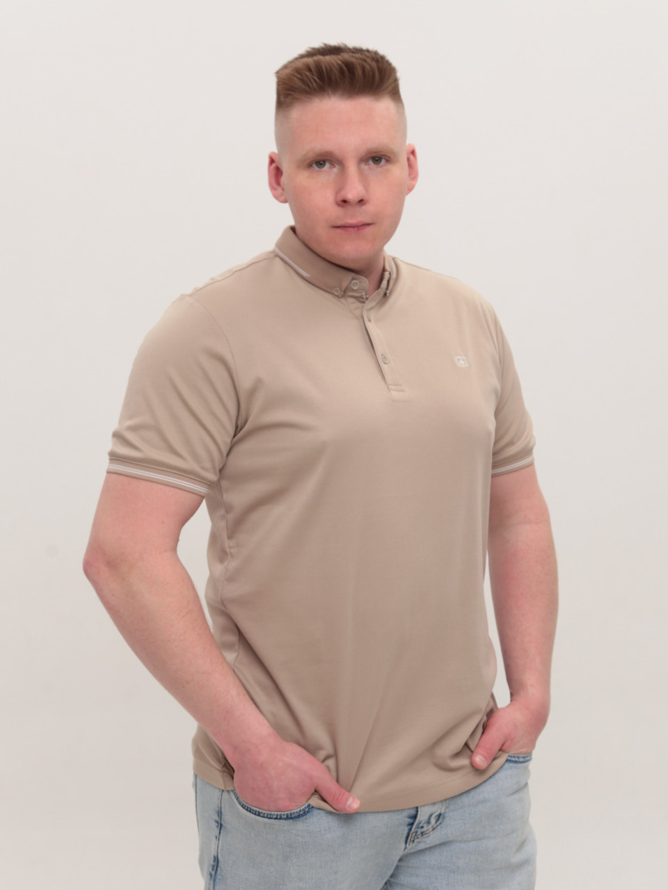 Поло чоловіче бежеве однотонне короткий рукав 9241-4