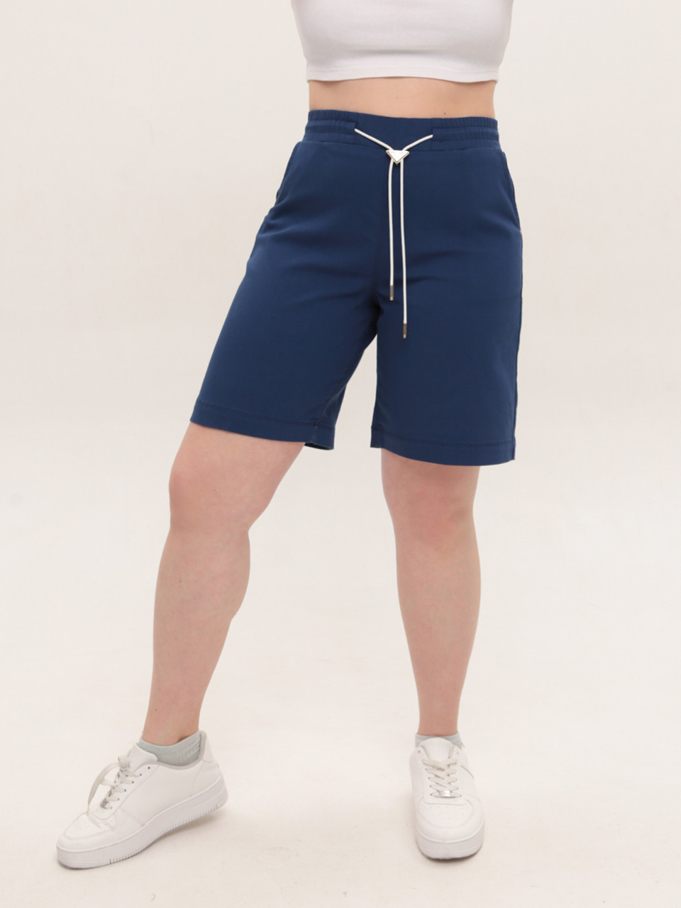 Шорти жіночі темно-сині прямі з резинкою на поясі 6028-1