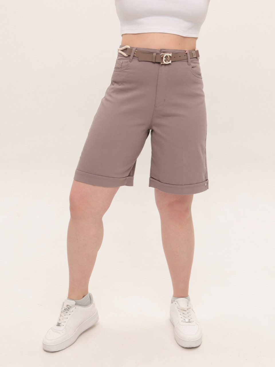 Шорты женские бежевые прямые со стрейчем 6034-3