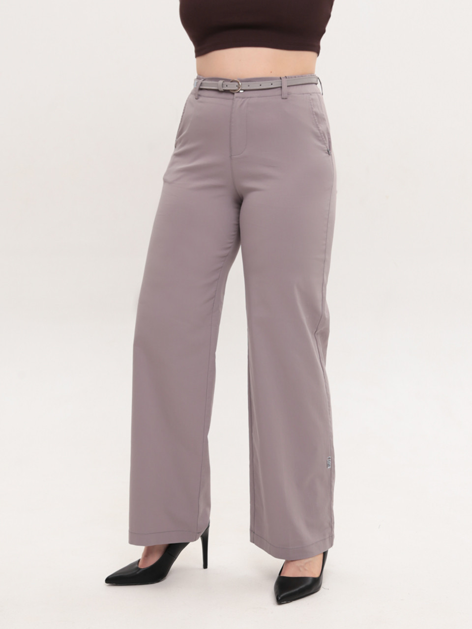Штани жіночі сірі широкі зі стрейчем великі розміри 20508-B-4