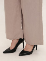 Штани жіночі бежеві широкі лляні на резинці великі розміри 20507-B-1