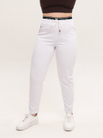 Штани жіночі білі МОМ тонкі з гумкою на поясі великі розміри 1632-B-2