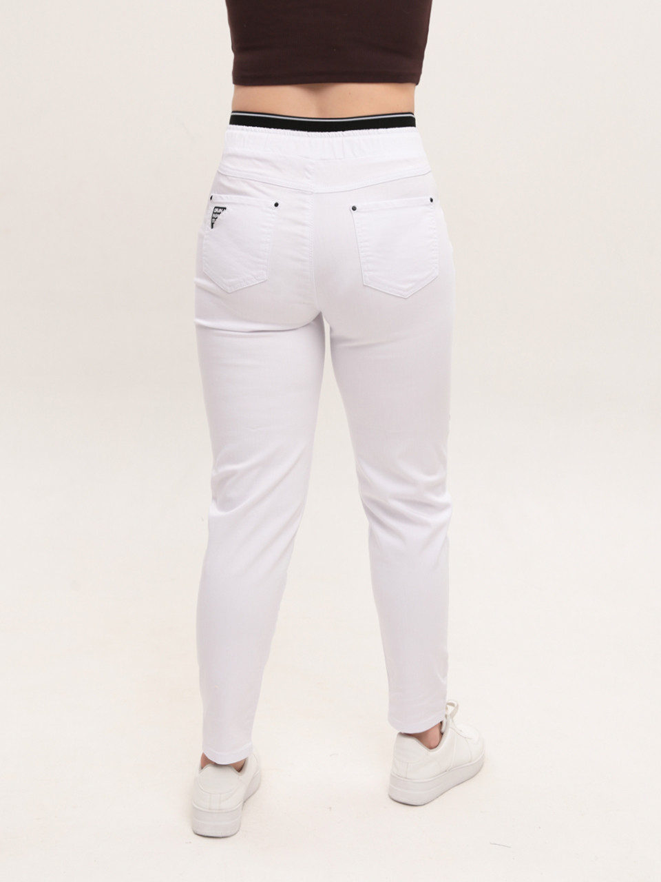 Штани жіночі білі МОМ тонкі з гумкою на поясі великі розміри 1632-B-2