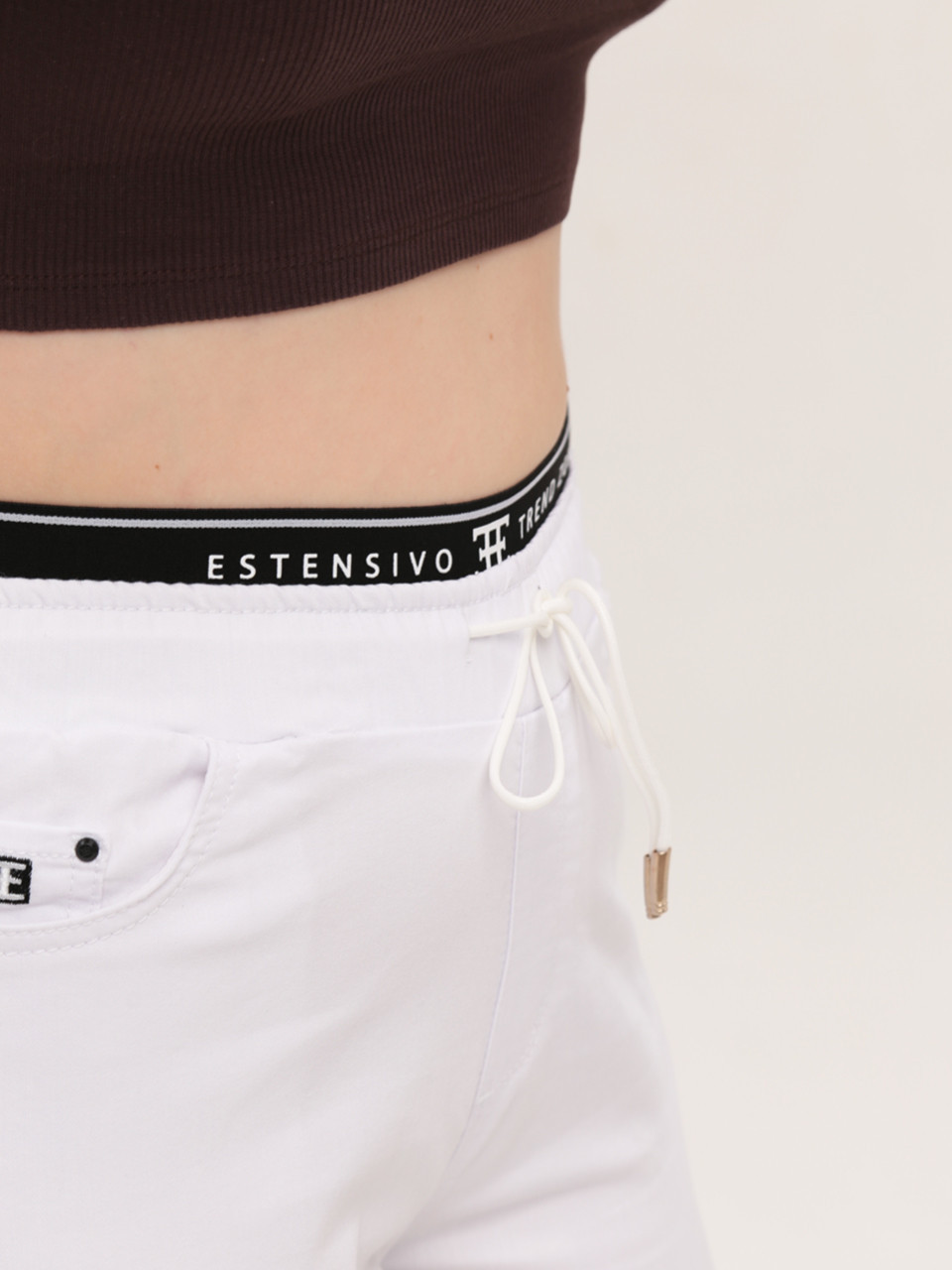 Штани жіночі білі МОМ тонкі з гумкою на поясі великі розміри 1632-B-2