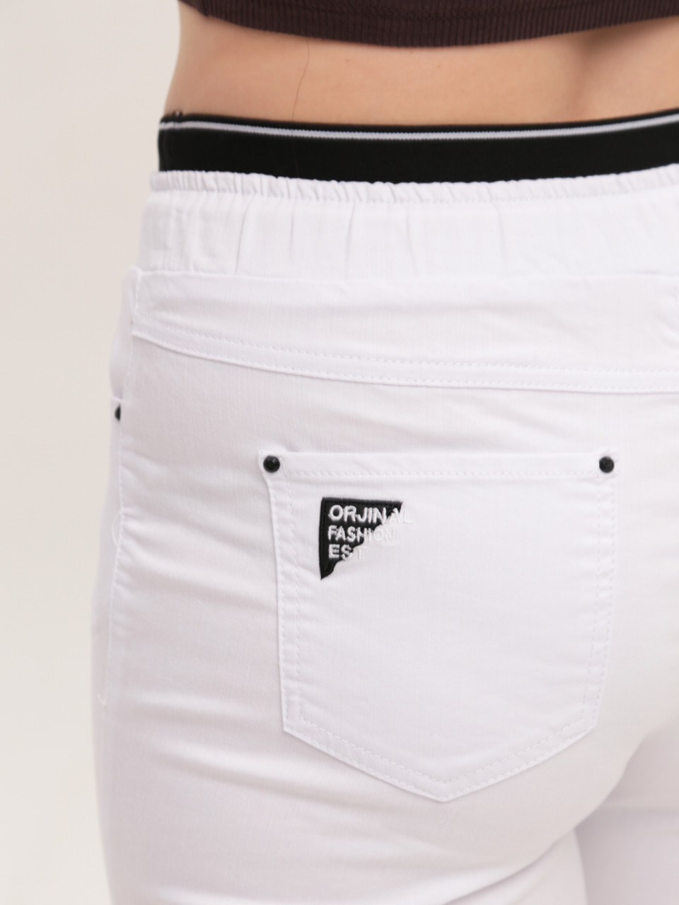 Штани жіночі білі МОМ тонкі з гумкою на поясі великі розміри 1632-B-2