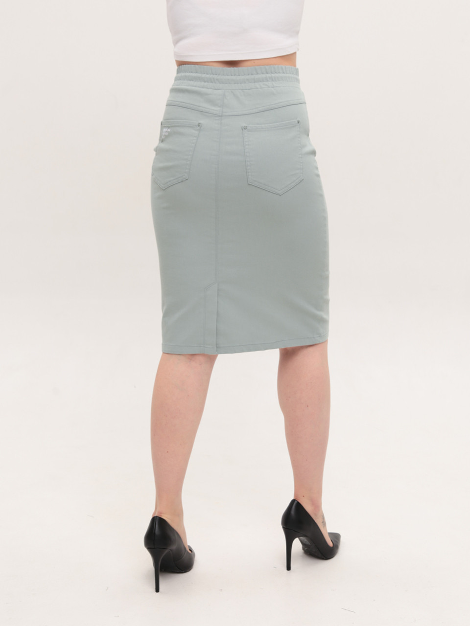 Жіноча спідниця оливкова з гумкою на поясі великі розміри 3152-B-3