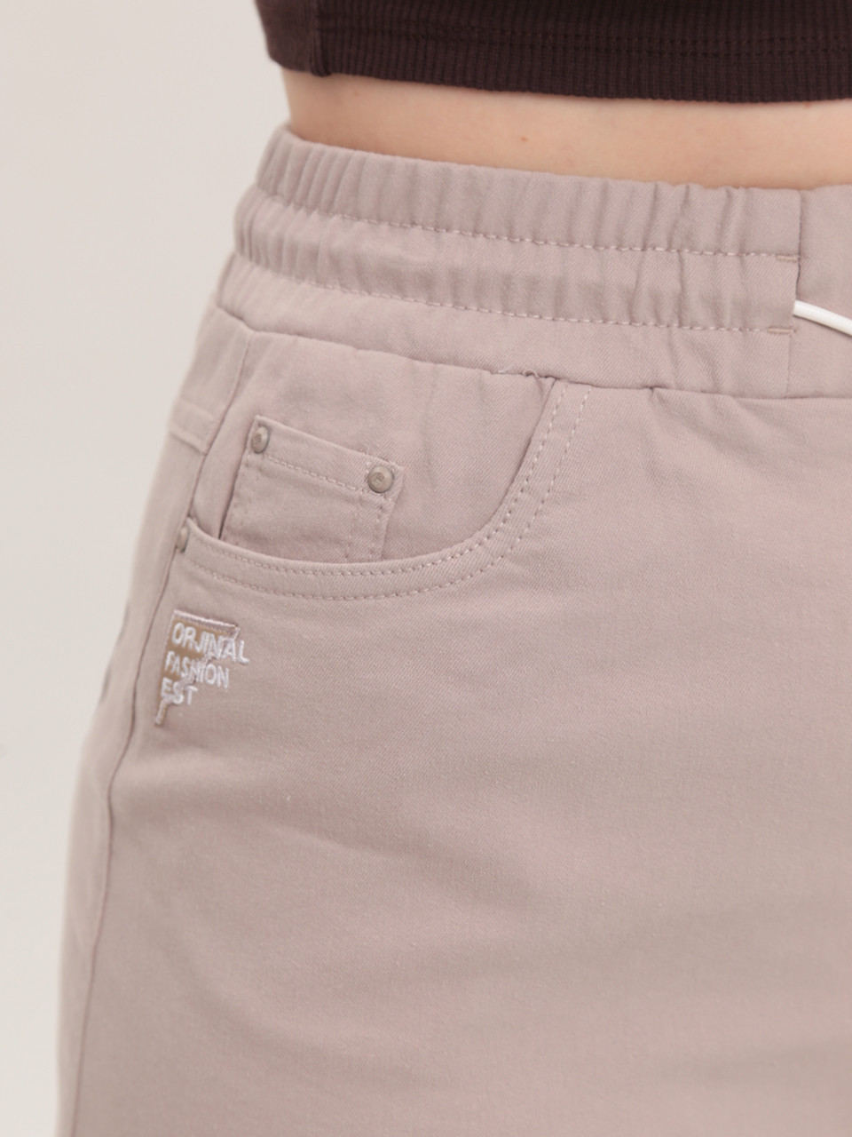 Жіноча спідниця бежева з гумкою на поясі великі розміри 3152-B-1