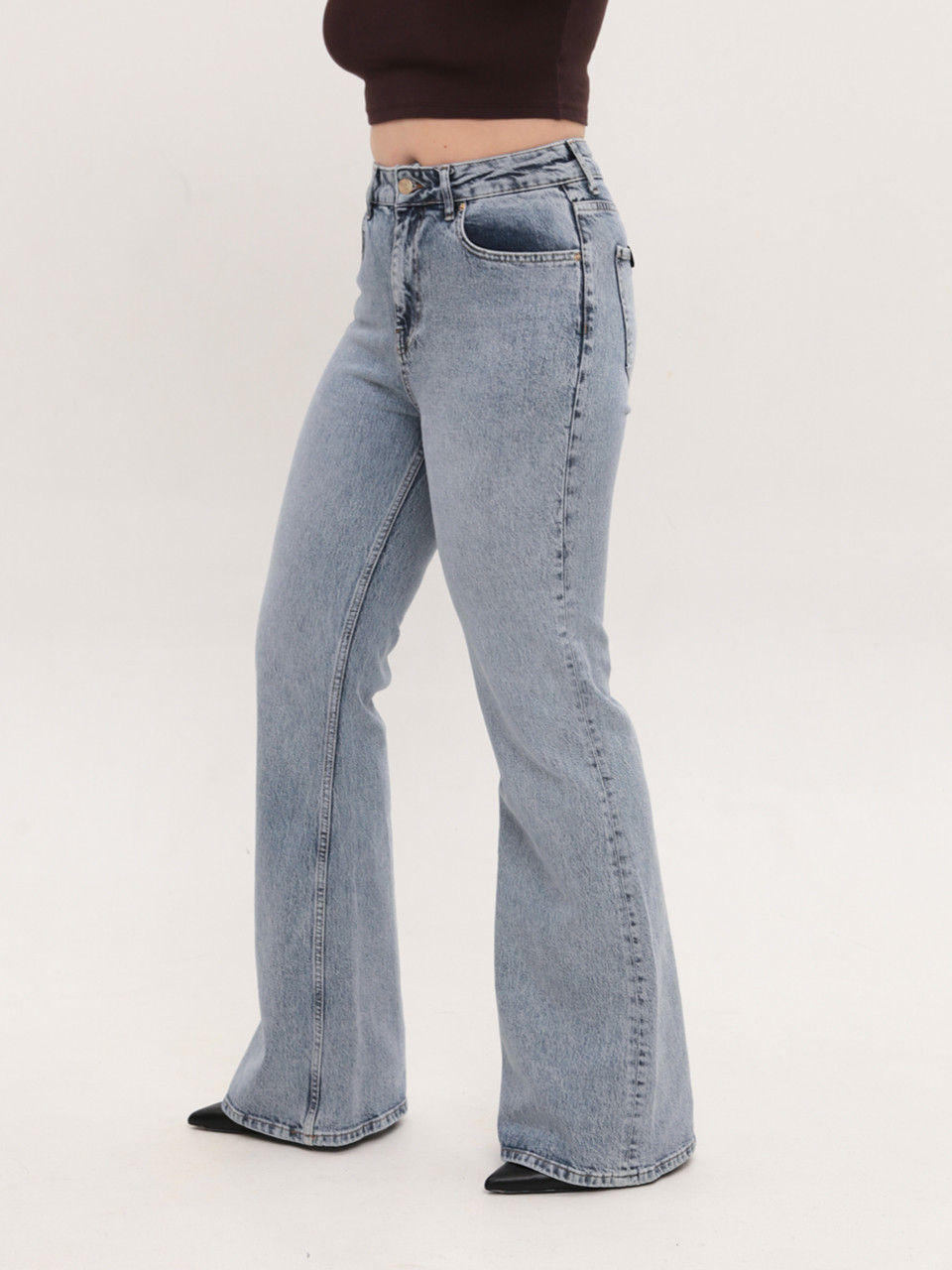 Джинсы женские голубые клеш с высокой посадкой 1563