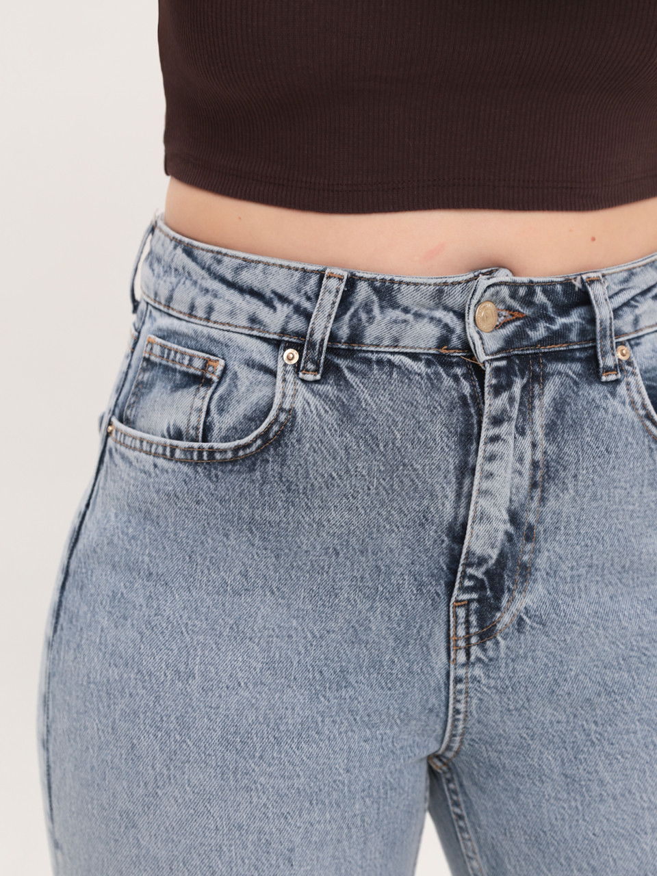 Джинсы женские голубые клеш с высокой посадкой 1563