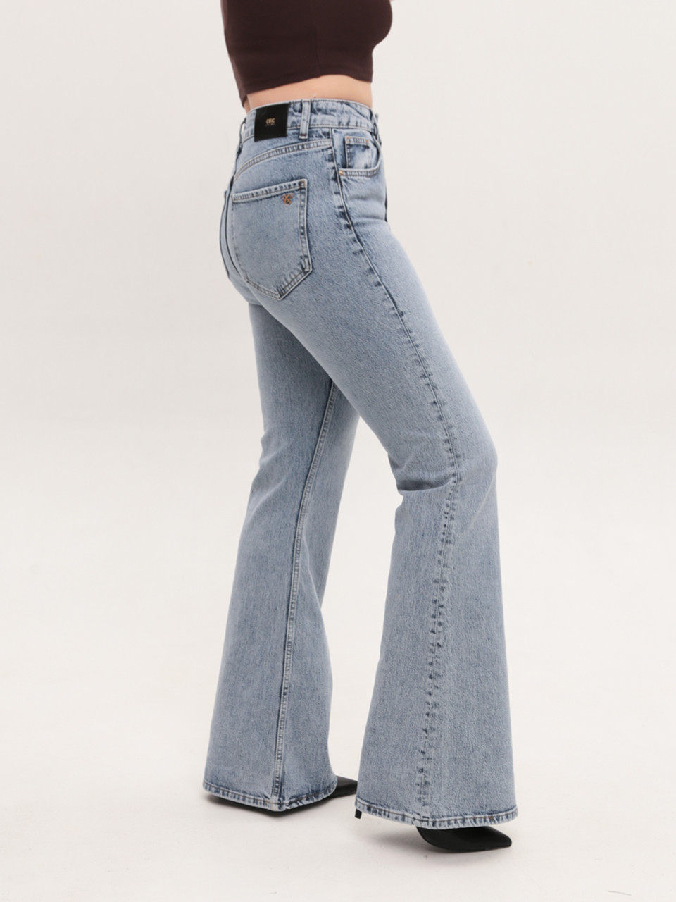 Джинсы женские голубые клеш с высокой посадкой 1563
