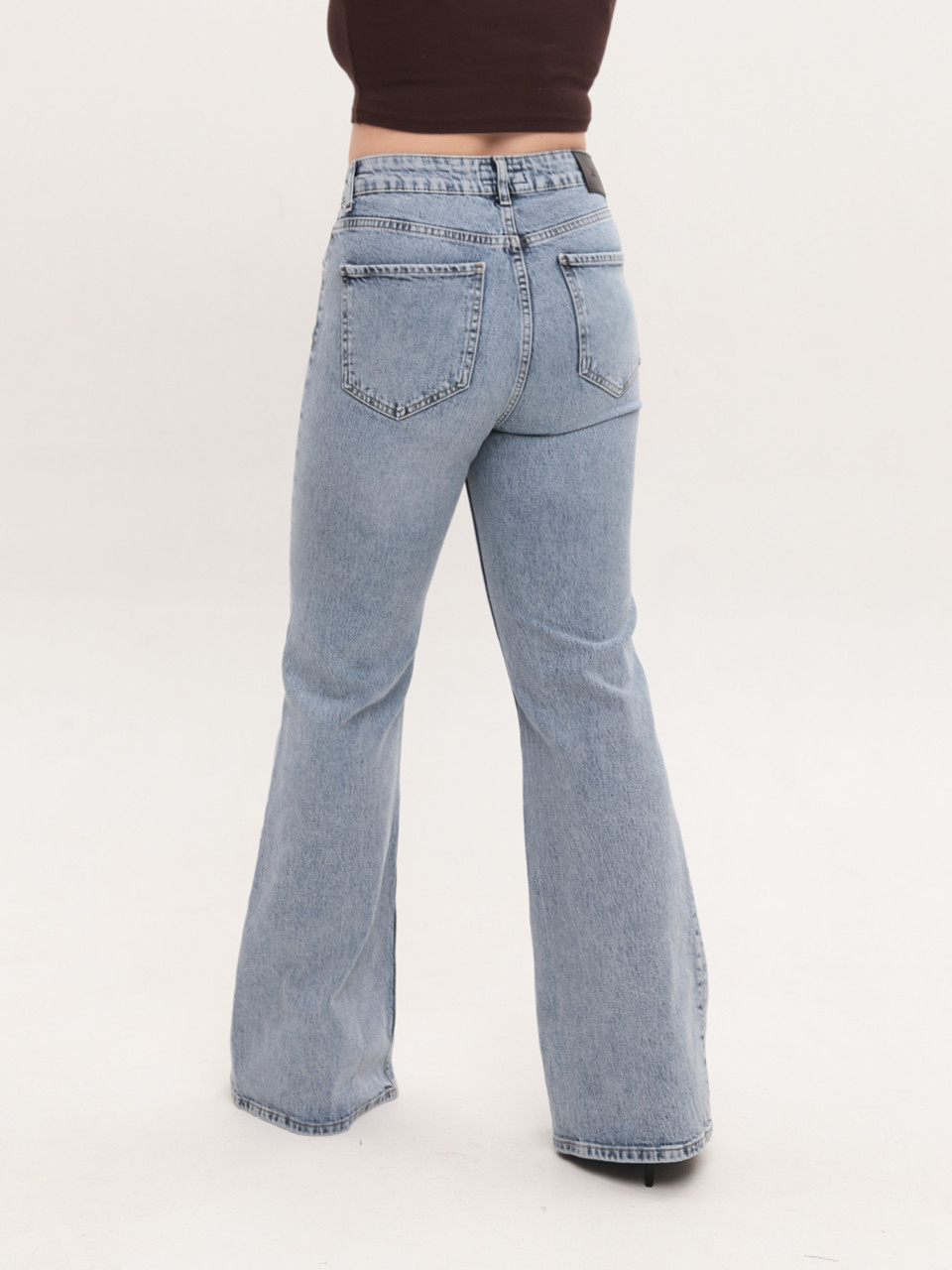 Джинсы женские голубые клеш с высокой посадкой 1563