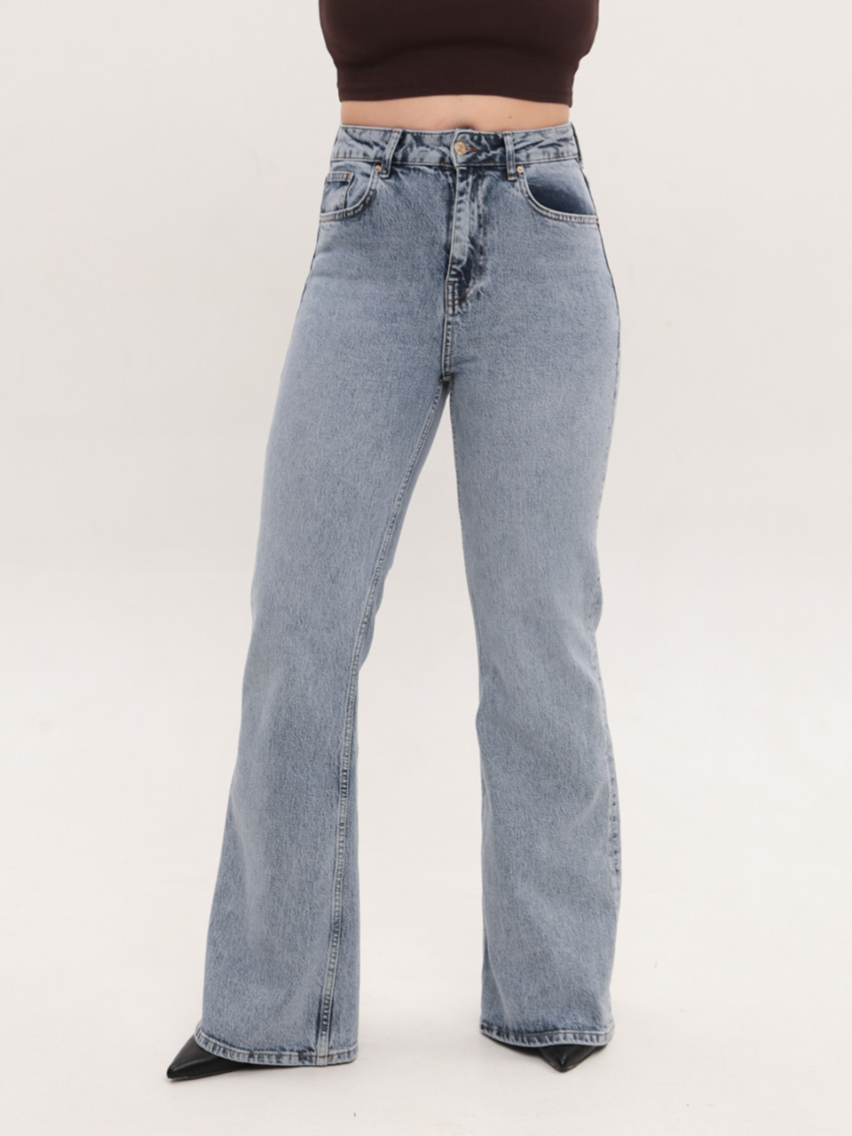 Джинсы женские голубые клеш с высокой посадкой 1563