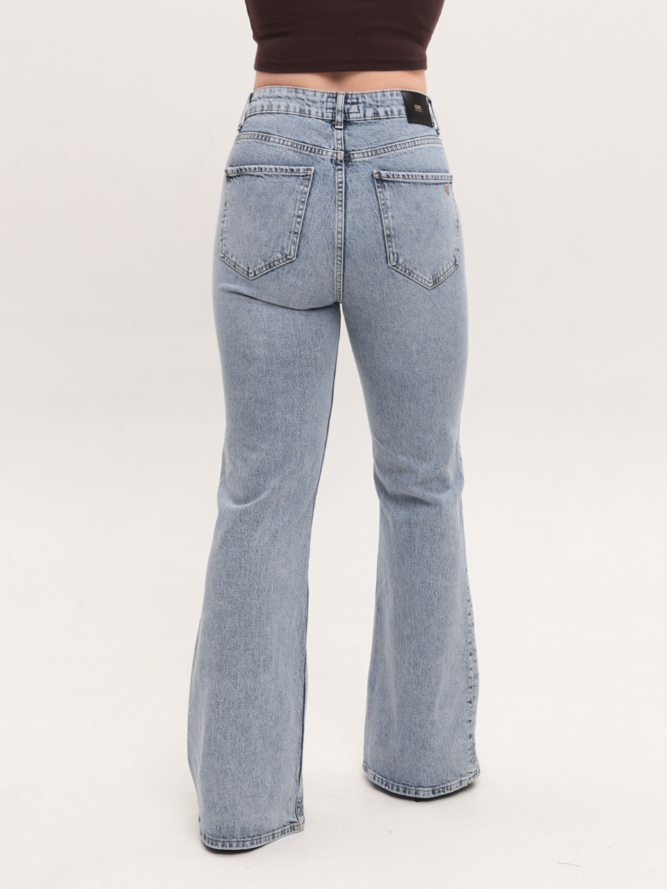 Джинсы женские голубые клеш с высокой посадкой 1563