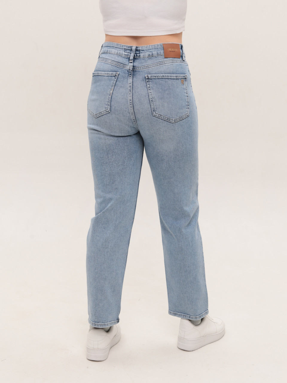 Джинси жіночі блакитні прямі МОМ зі стрейчем 1597-B