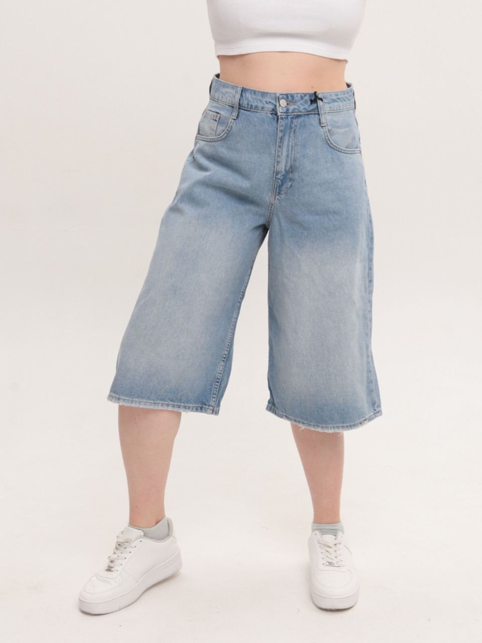 Шорты женские багги голубые длинные 4451