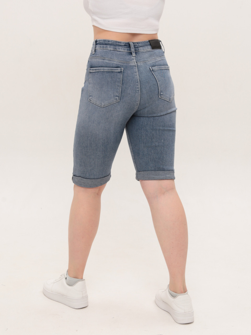 Шорты женские синие джинсовые удлиненные большие размеры 4544-B
