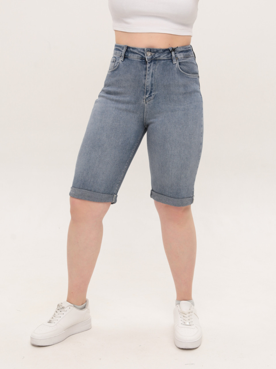 Шорты женские синие джинсовые удлиненные большие размеры 4544-B