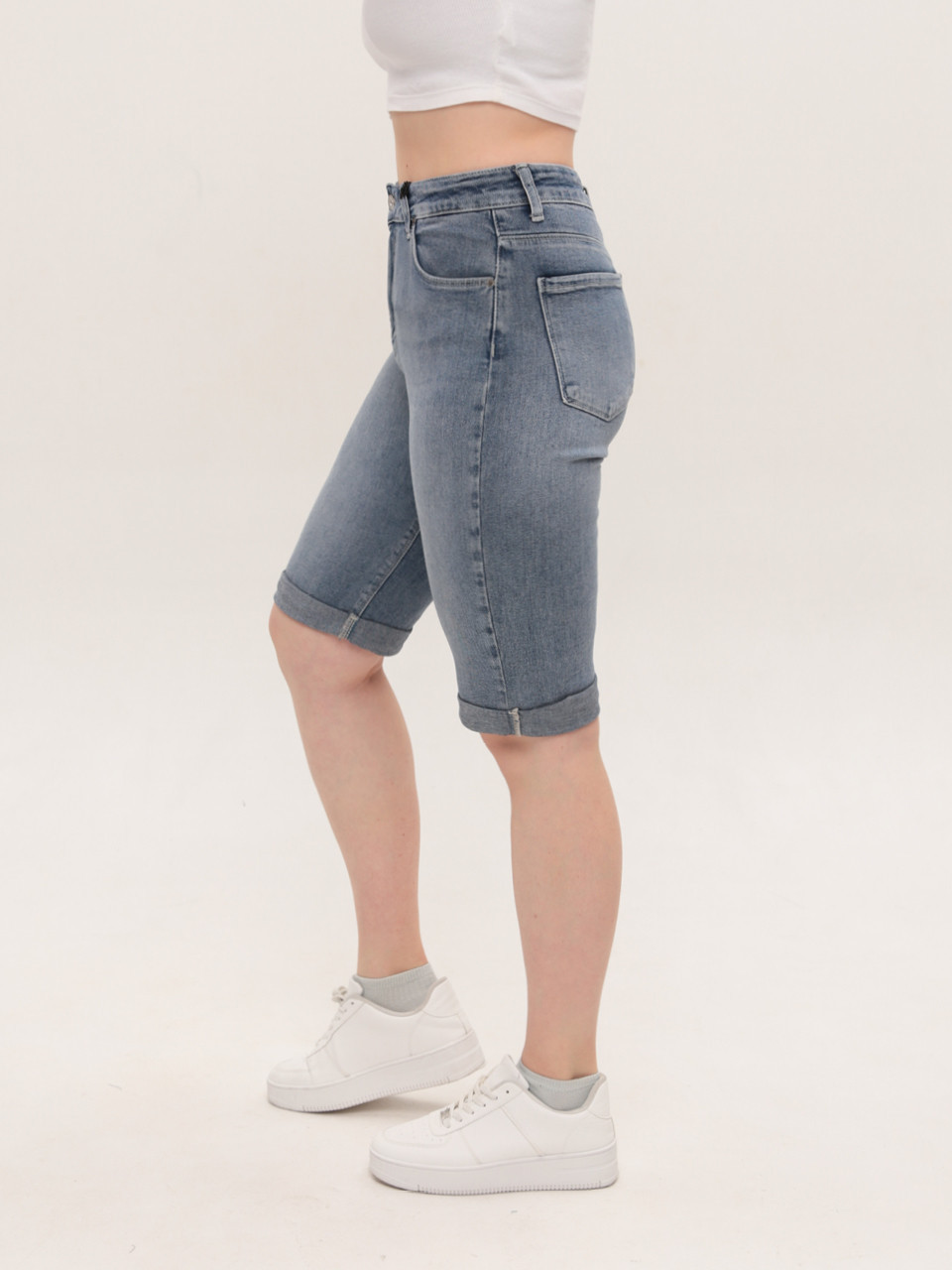 Шорты женские синие джинсовые удлиненные большие размеры 4544-B