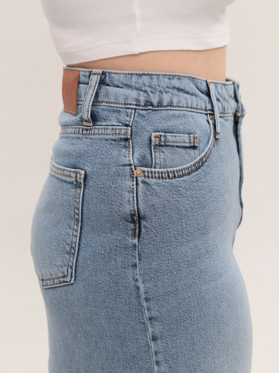 Юбка женская джинсовая длинная голубая с разрезом 5054