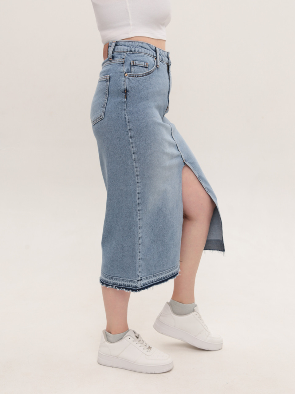 Юбка женская джинсовая длинная голубая с разрезом 5054