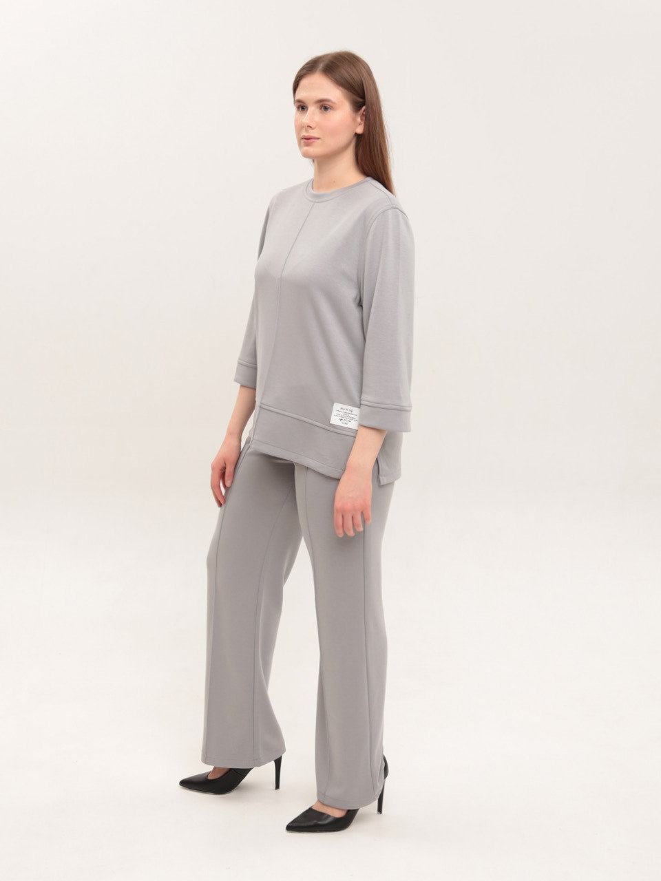 Костюм женский серый повседневный с широкими брюками 2364-5