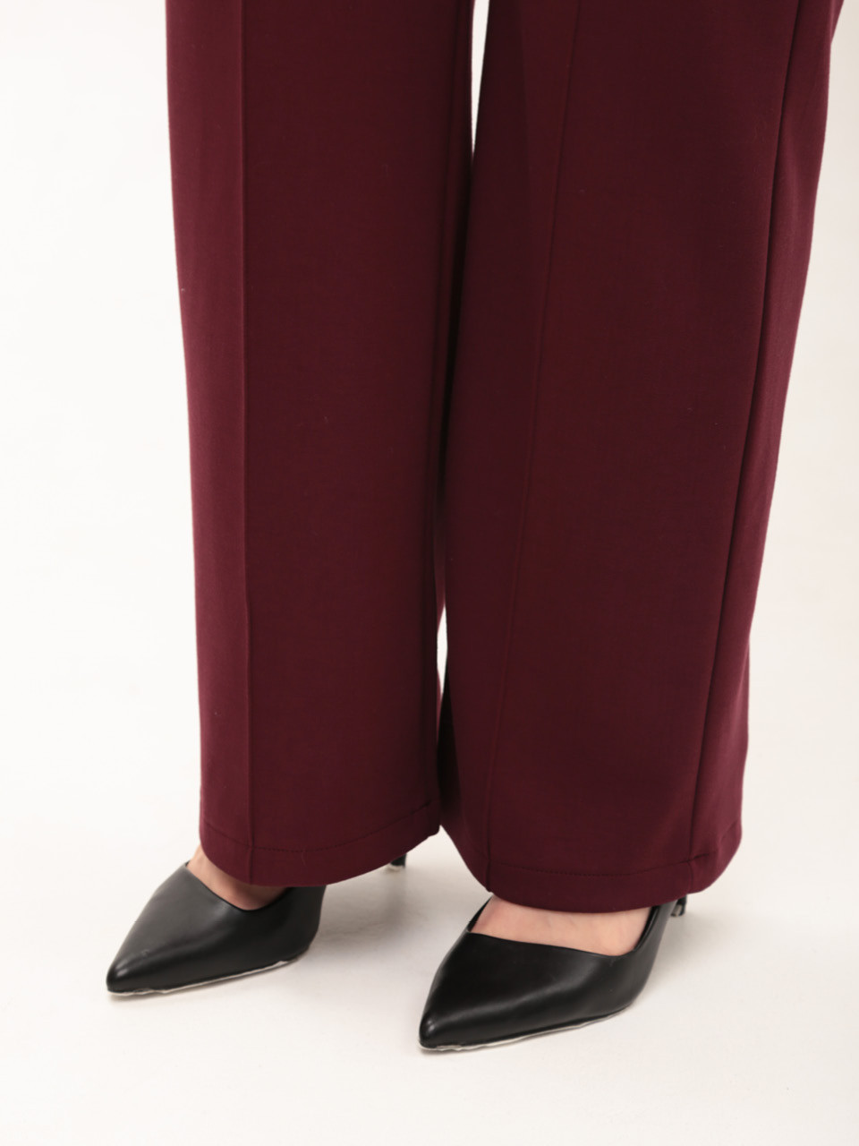 Костюм женский бордовый повседневный с широкими брюками 2364-4