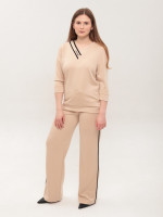 Костюм женский со штанами палаццо бежевый большие размеры 2334-B-3
