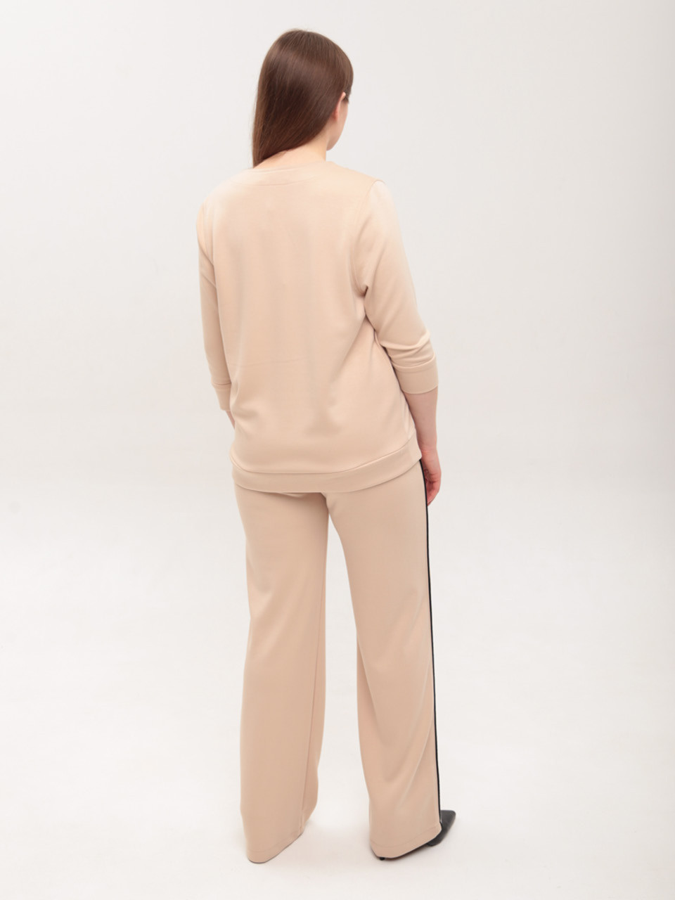 Костюм женский со штанами палаццо бежевый большие размеры 2334-B-3