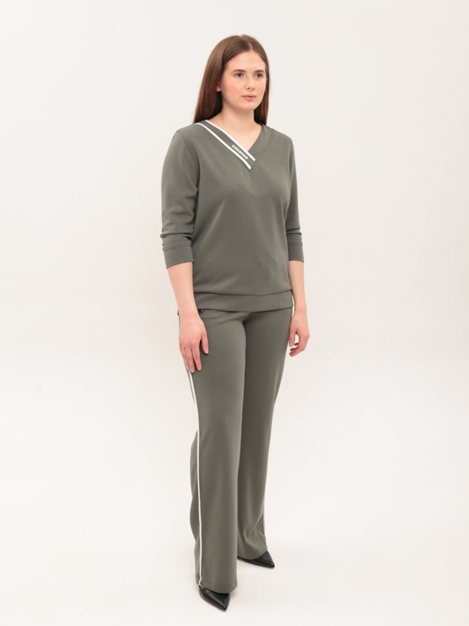 Костюм женский со штанами палаццо зеленый большой размер 2334-B-2