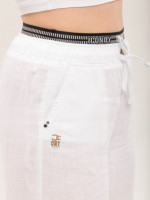 Штани жіночі білі лляні широкі на резинці 10507-2