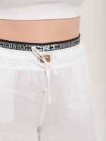 Штани жіночі білі лляні широкі на резинці 10507-2