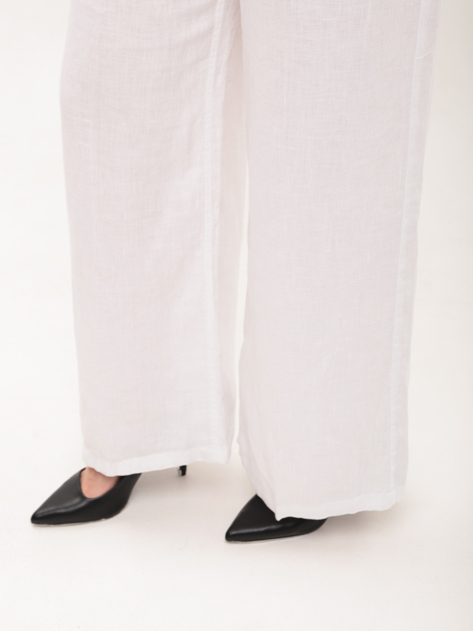 Штани жіночі білі лляні широкі на резинці 10507-2