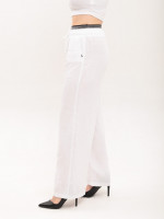 Штани жіночі білі лляні широкі на резинці 10507-2