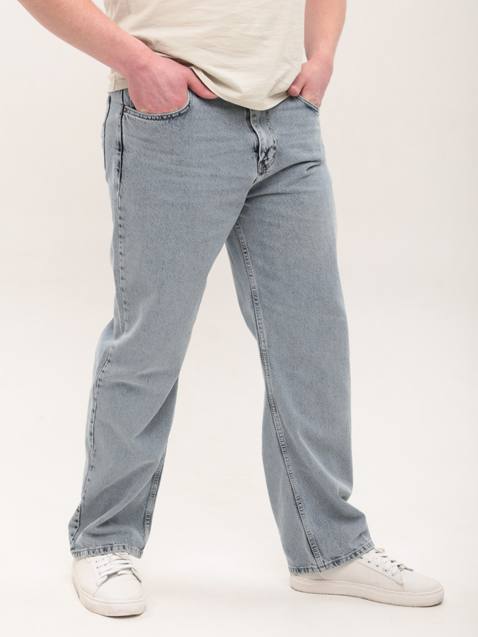 Джинсы мужские светло-голубые трубы с высокой посадкой 3987