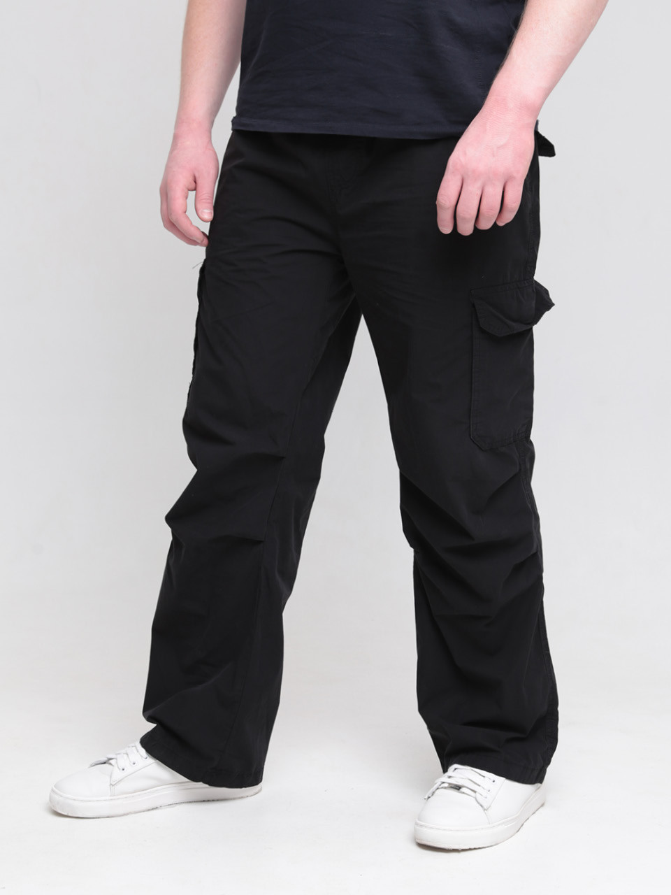 Штаны мужские черные широкие карго тонкие с карманами 8167-3